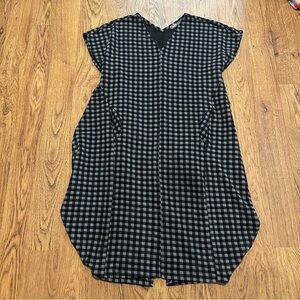Alembika Black Gray Checkered short sleeve size XS oversized Lagenlook v neck